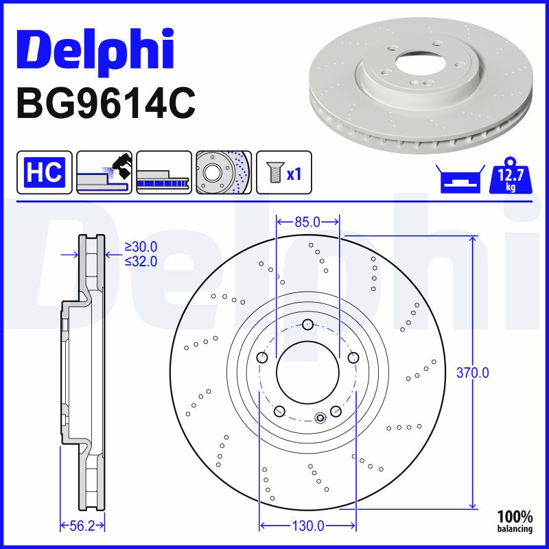 DELPHI Bremseskive BG9614C perforeret 370mm 32mm for MERCEDES-BENZ