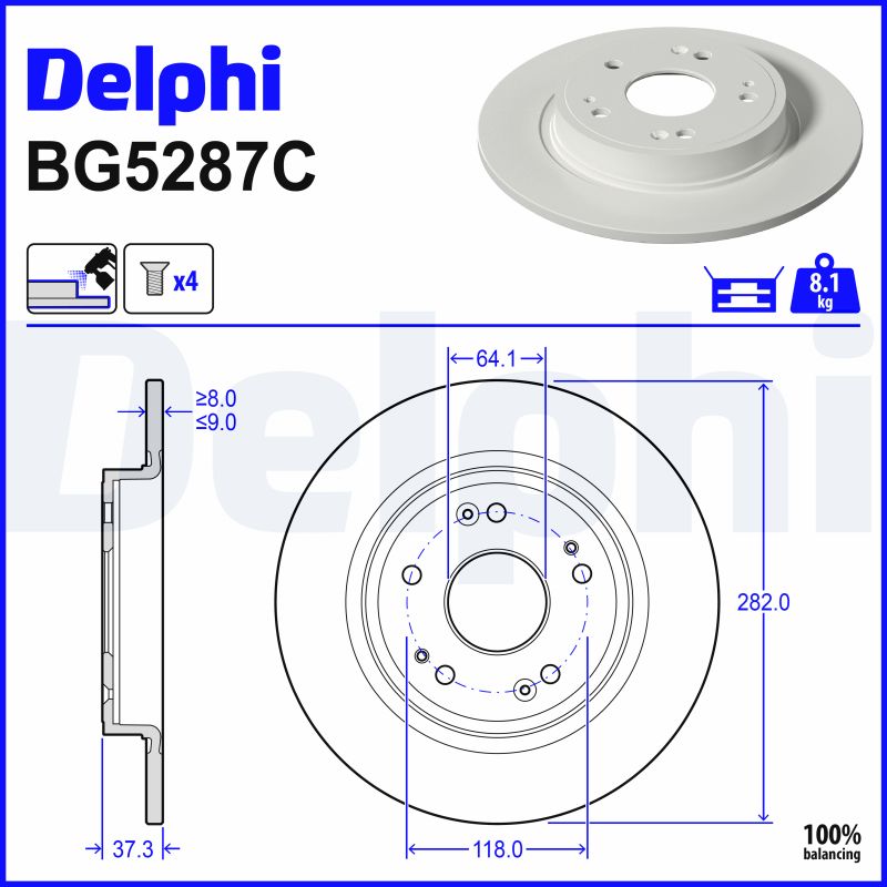 DELPHI Bremseskive bg5287c 282mm 9mm for HONDA
