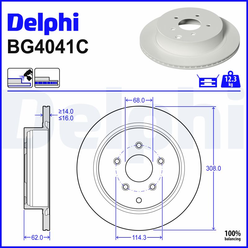 DELPHI Bremseskive bg4041c 308mm 16mm for INFINITI NISSAN