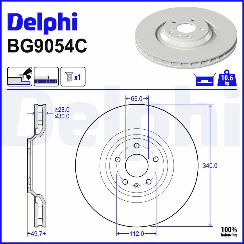 DELPHI Bremseskive BG9054C 340mm 30mm for AUDI