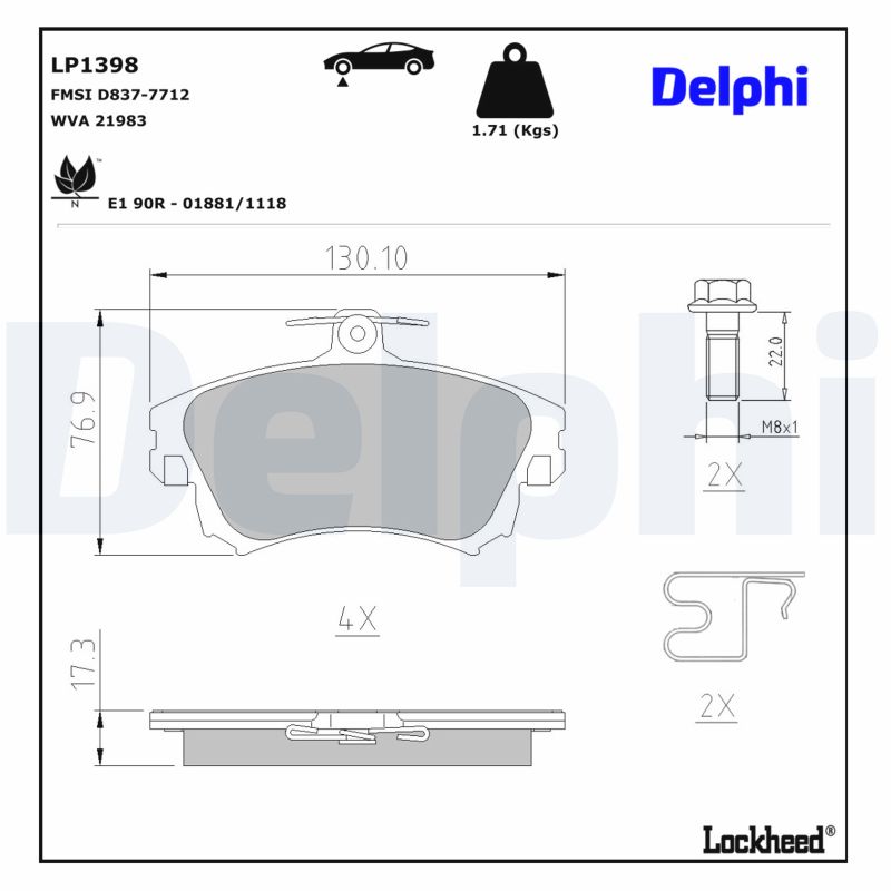 DELPHI Bremseklodser lp1398 for VOLVO MITSUBISHI SMART