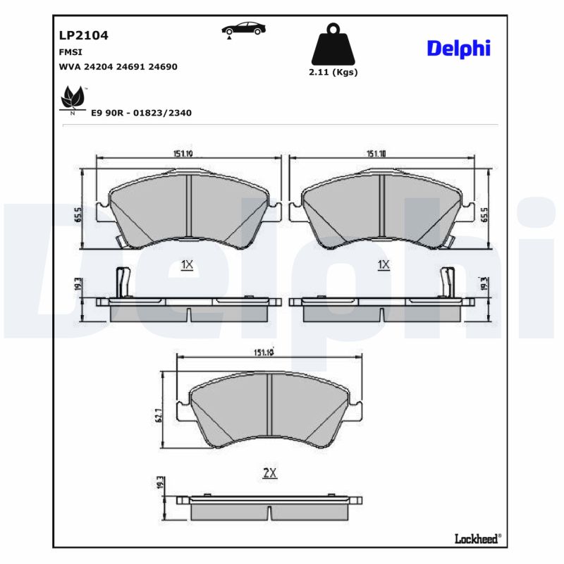 DELPHI Bremseklodser lp2104 for TOYOTA