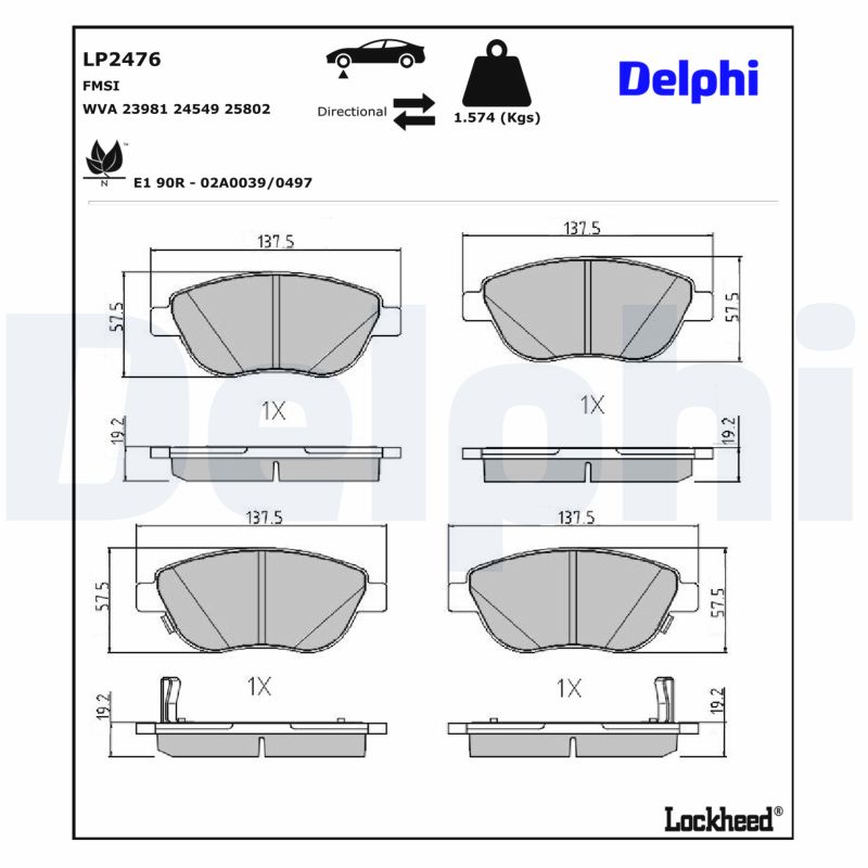 DELPHI Bremseklodser lp2476 for FIAT