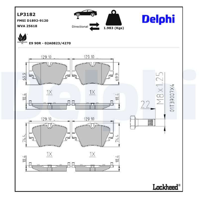 DELPHI Bremseklodser lp3182 for BMW (BRILLIANCE) MINI TOYOTA