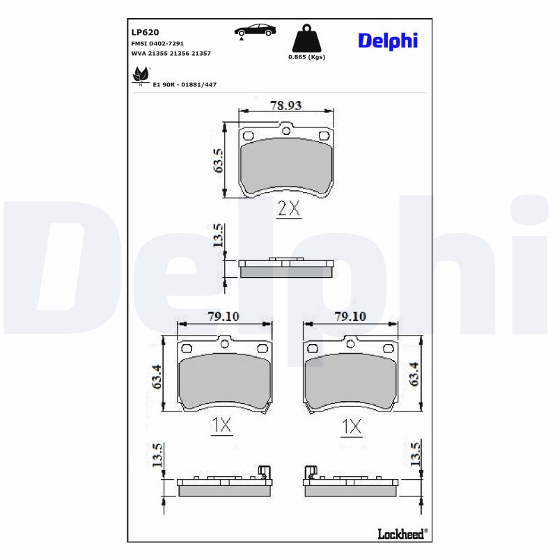 DELPHI Bremseklodser lp620 for KIA MAZDA
