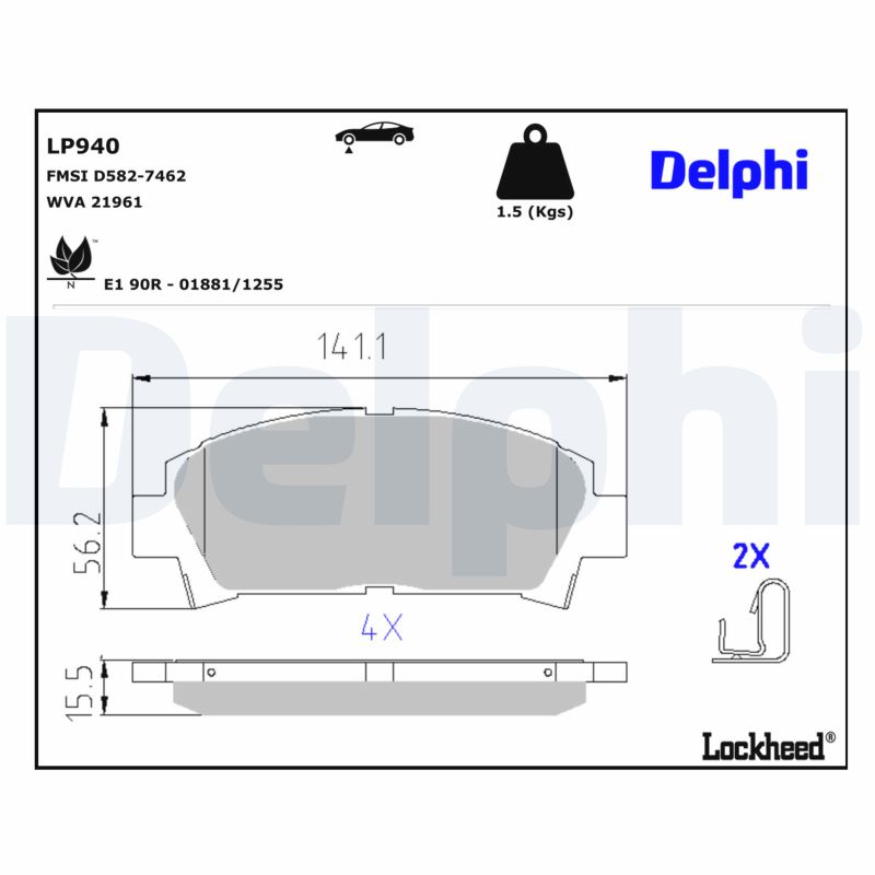DELPHI Bremseklodser lp940 for TOYOTA