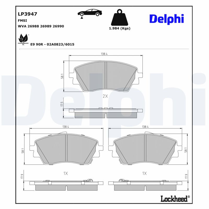 DELPHI Bremseklodser lp3947 for HYUNDAI