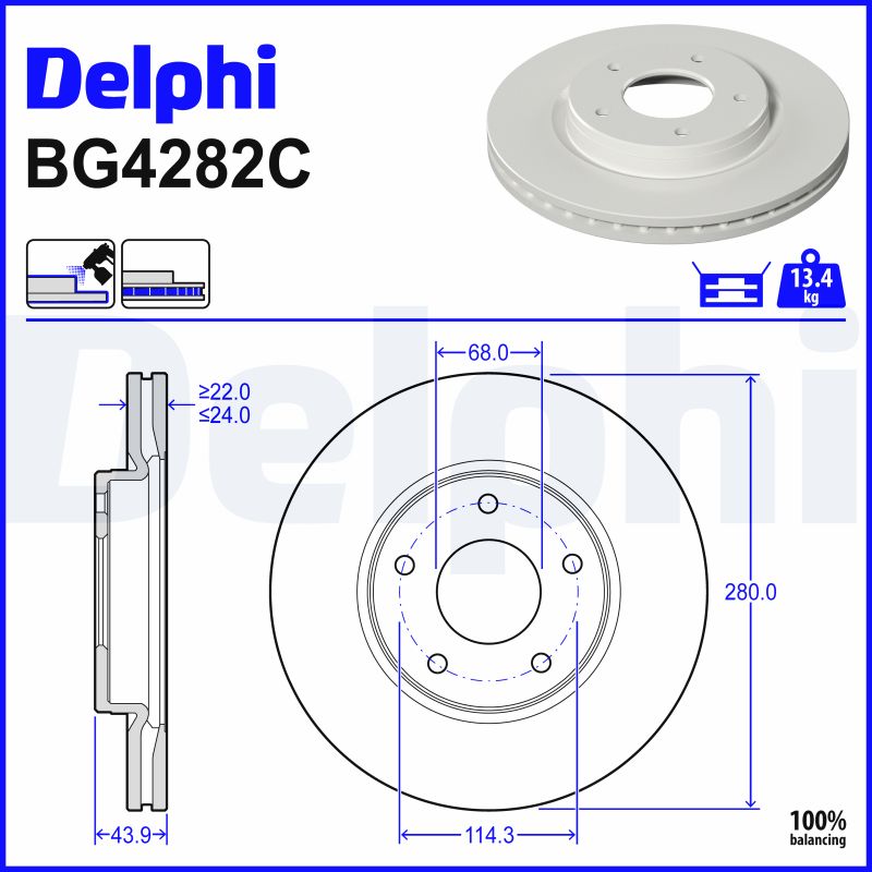 DELPHI Bremseskive bg4282c 280mm 24mm for NISSAN INFINITI NISSAN (DFAC) VENUCIA