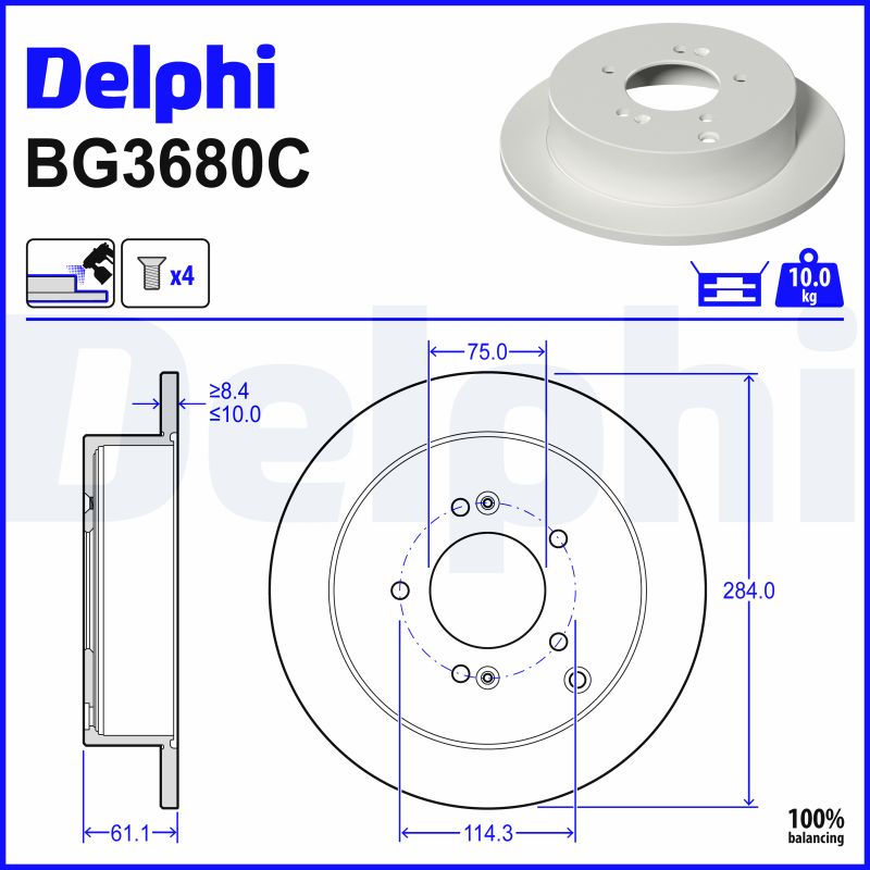 DELPHI Bremseskive bg3680c 284mm 10mm for KIA