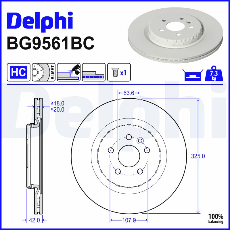 DELPHI Bremseskive bg9561bc Todelt bremseskive 325mm 20mm for LAND ROVER