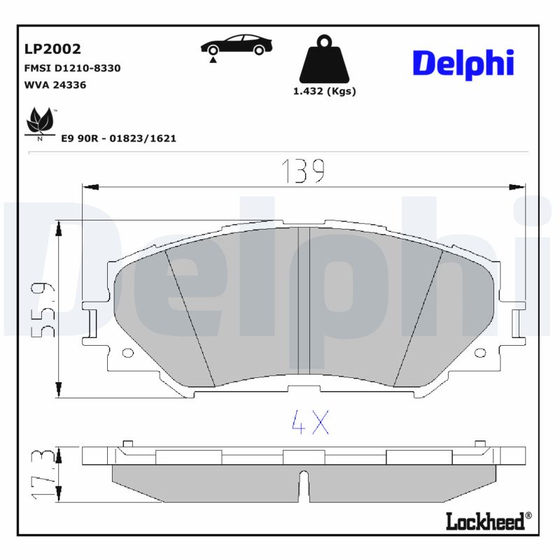 DELPHI Bremseklodssæt, parkeringsbremse lp2002 for TOYOTA (FAW) SUBARU LEXUS TOYOTA
