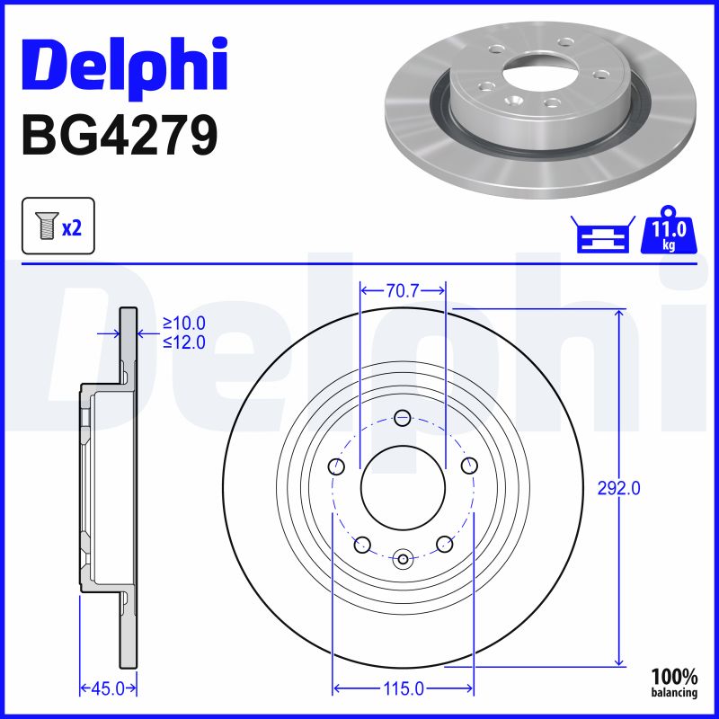DELPHI Bremseskive bg4279 292mm 12mm for OPEL VAUXHALL CHEVROLET