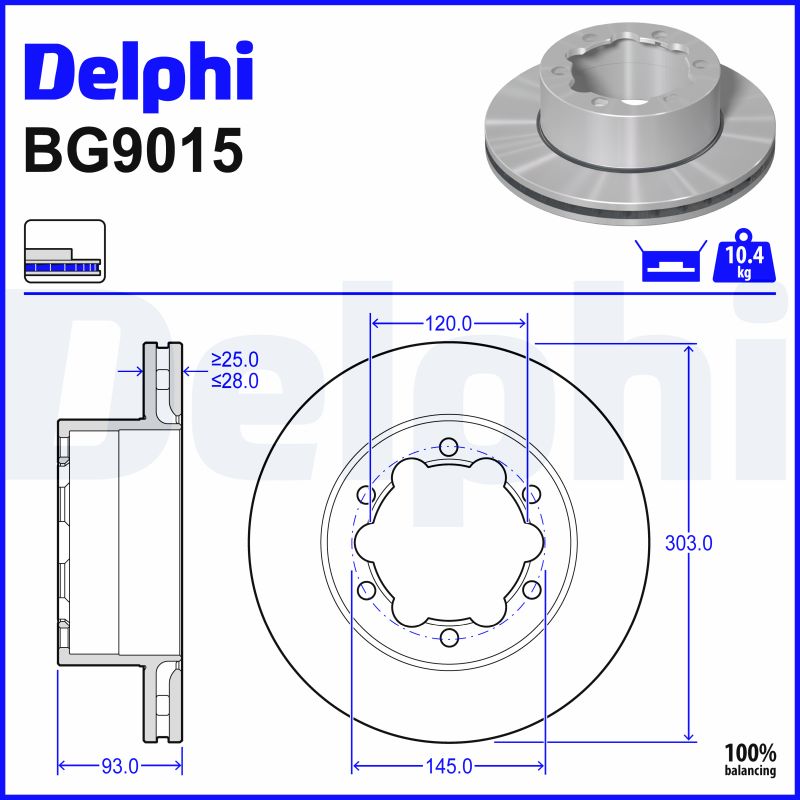 DELPHI Bremseskive bg9015 303mm 28mm for MERCEDES-BENZ VW