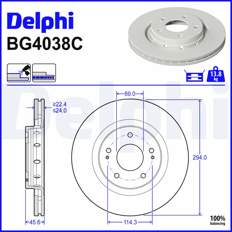 DELPHI Bremseskive bg4038c 294mm 24mm for PEUGEOT CITROËN MITSUBISHI