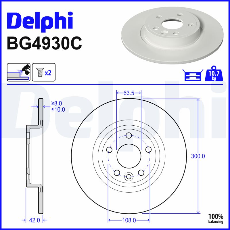 DELPHI Bremseskive bg4930c 300mm 10mm for JAGUAR LAND ROVER
