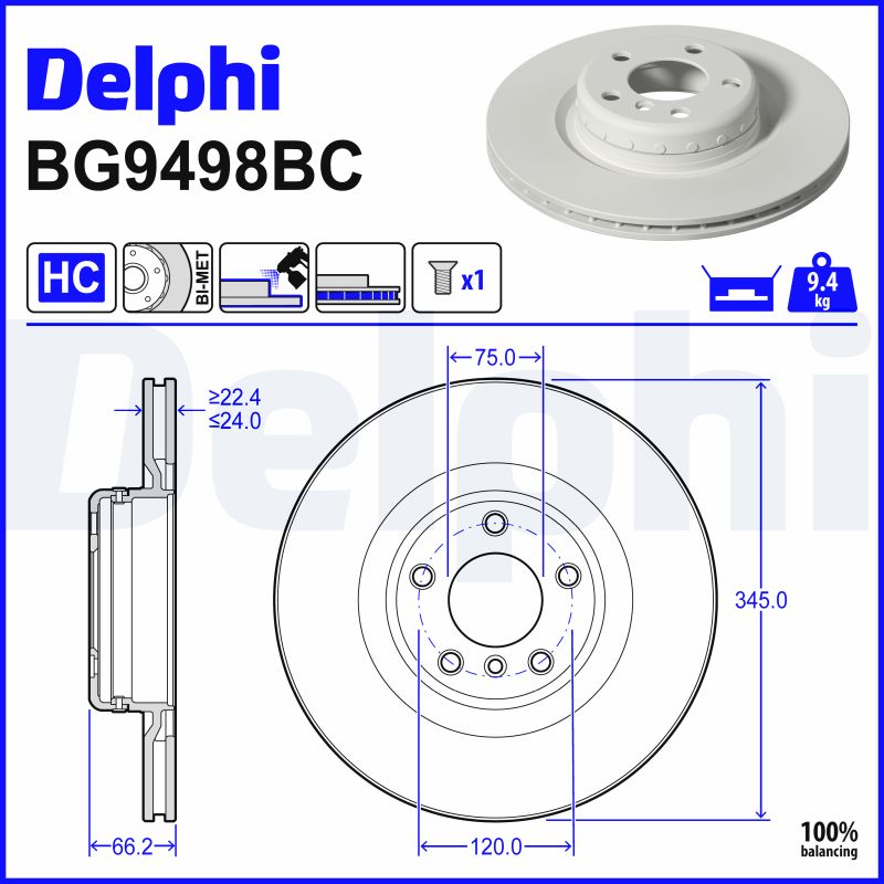 DELPHI Bremseskive bg9498bc Todelt bremseskive 345mm 24mm for BMW