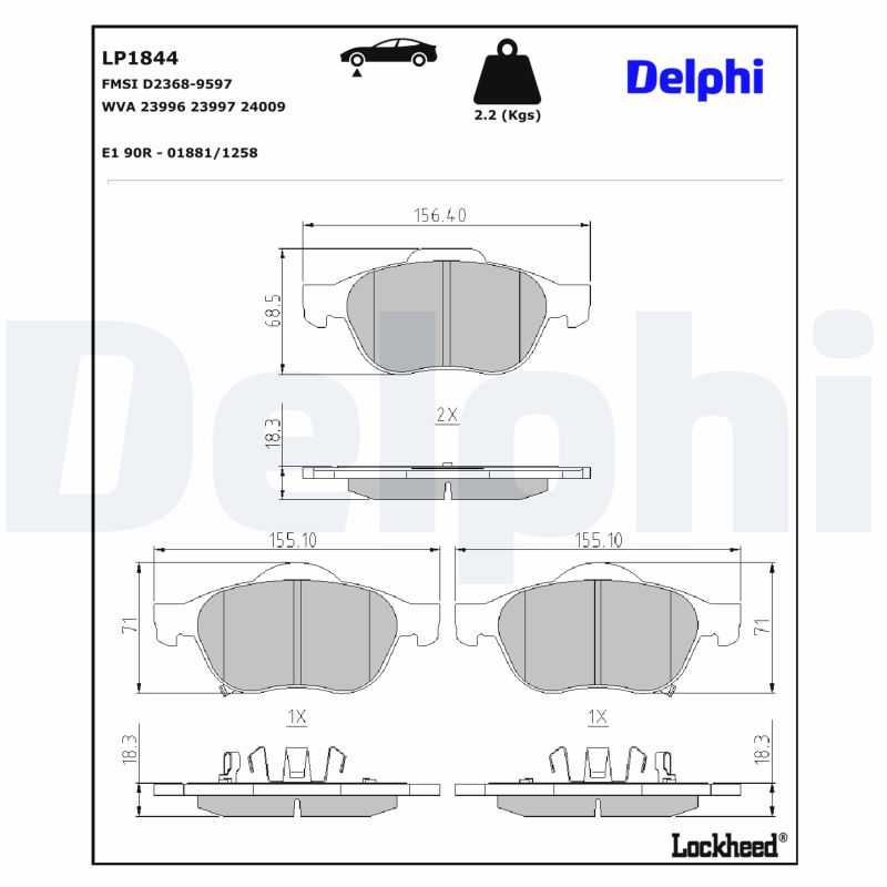 DELPHI Bremseklodser lp1844 for TOYOTA