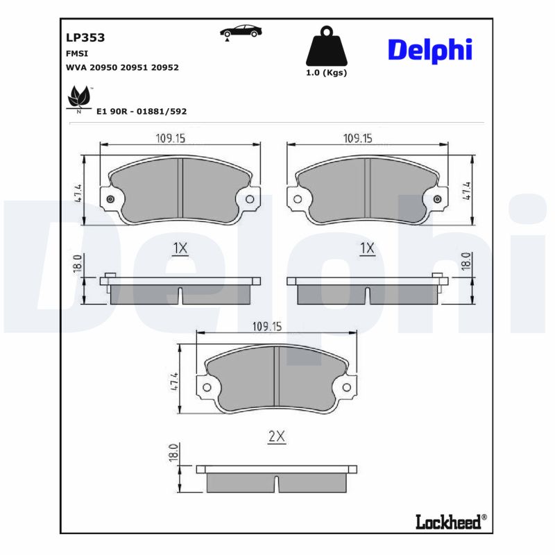 DELPHI Bremseklodser lp353 for FIAT LANCIA AUTOBIANCHI SEAT FSO