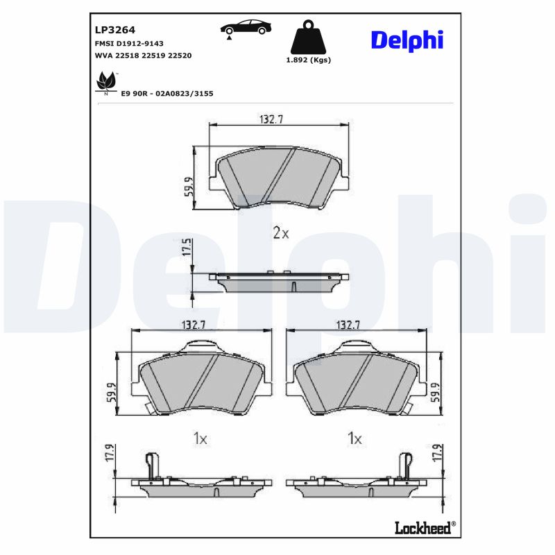 DELPHI Bremseklodser lp3264 for KIA HYUNDAI KIA (DYK)