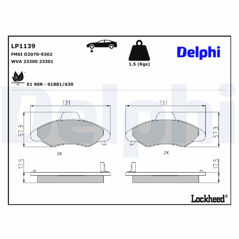 DELPHI Bremseklodssæt, parkeringsbremse lp1139 for FORD
