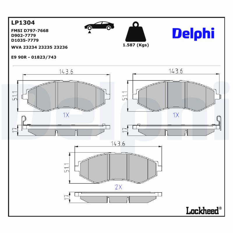 DELPHI Bremseklodser lp1304 for DAEWOO CHEVROLET