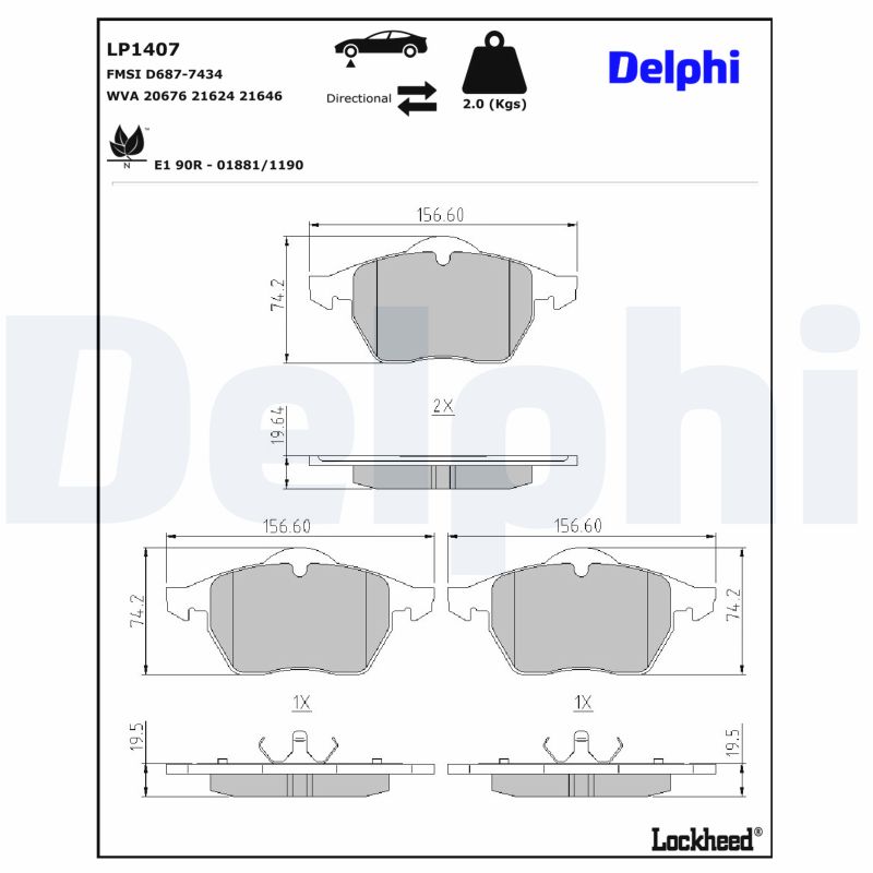 DELPHI Bremseklodser lp1407 for VW AUDI
