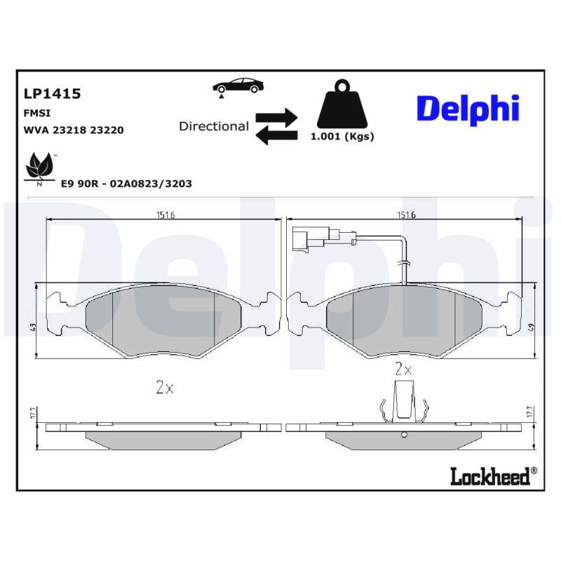 DELPHI Bremseklodser lp1415 for FIAT