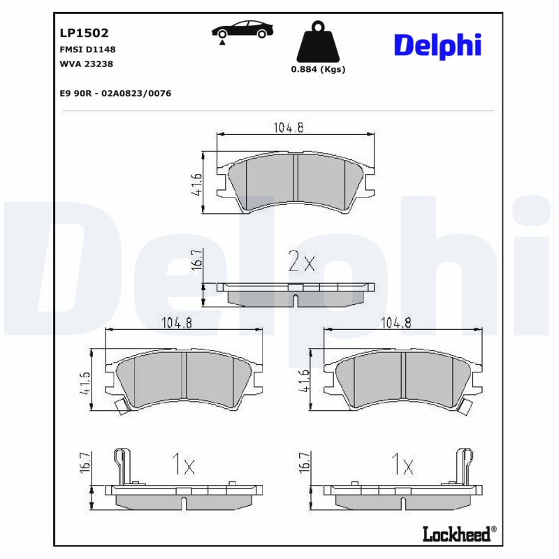 DELPHI Bremseklodser lp1502 for HYUNDAI