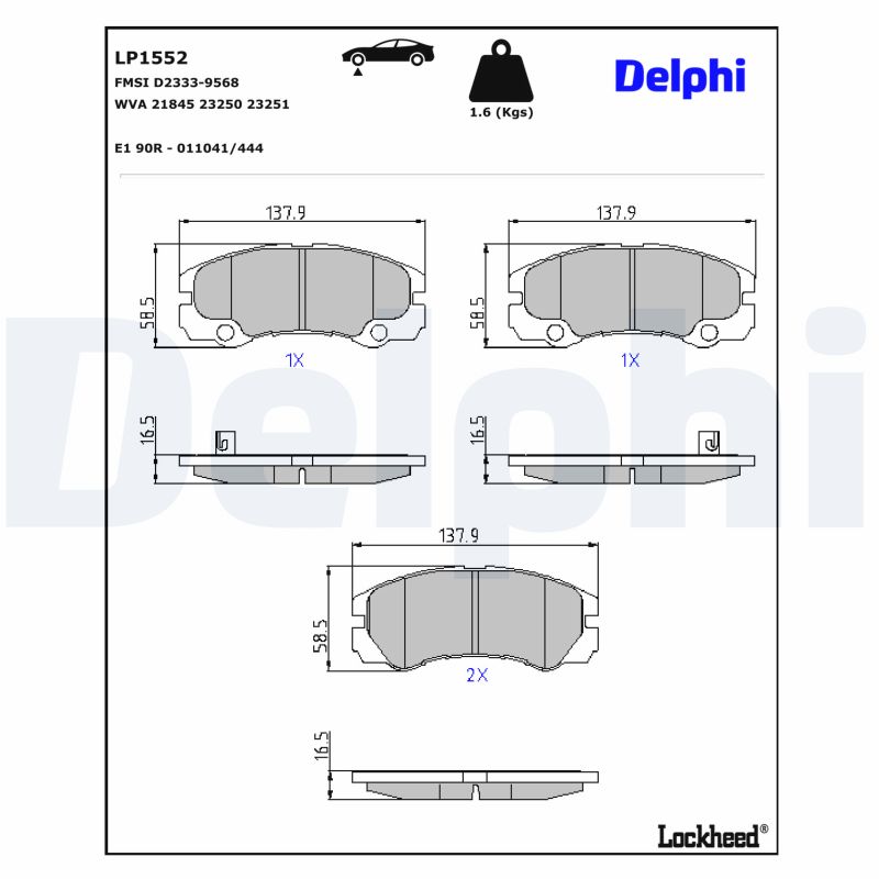 DELPHI Bremseklodser lp1552 for VAUXHALL OPEL