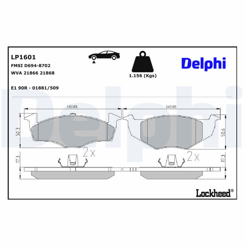 DELPHI Bremseklodser lp1601 for VW