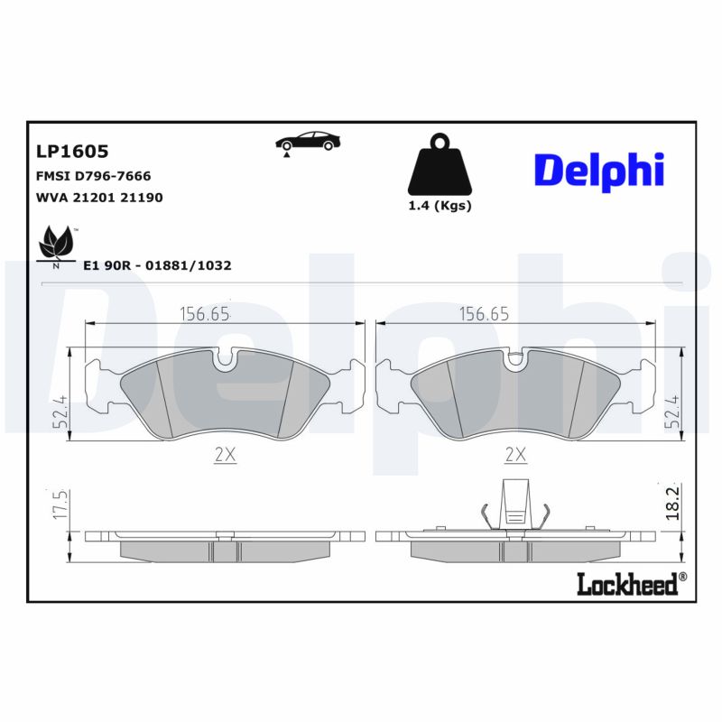 DELPHI Bremseklodser lp1605 for VAUXHALL OPEL CHEVROLET