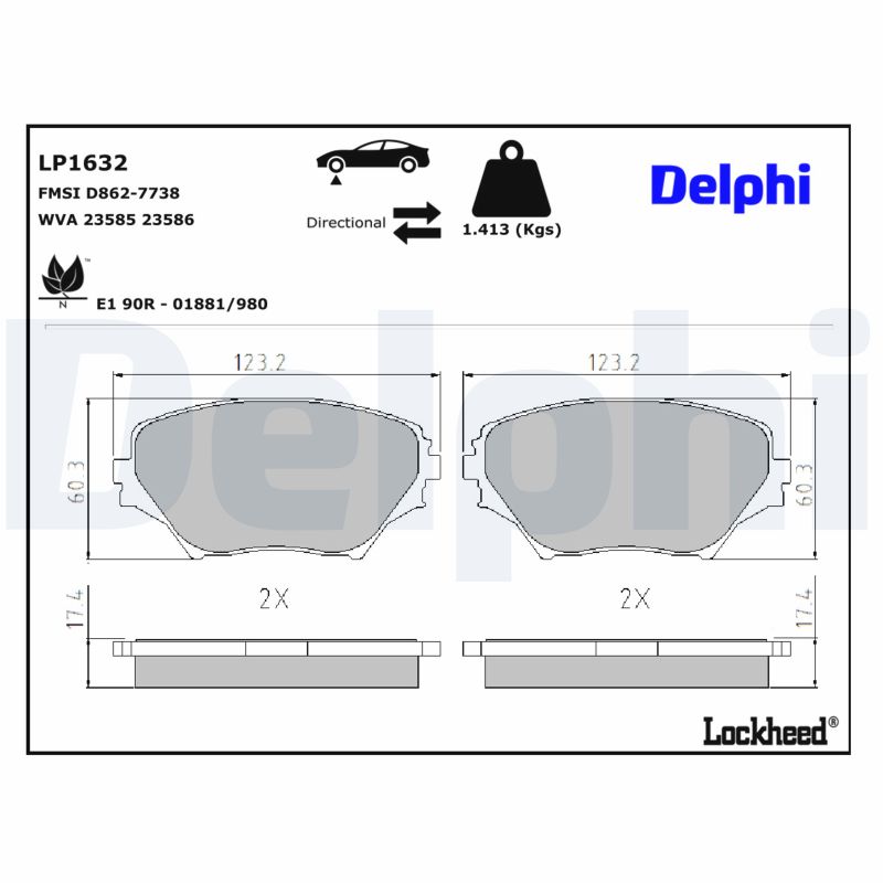 DELPHI Bremseklodser lp1632 for TOYOTA