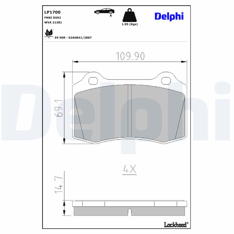 DELPHI Bremseklodser lp1700 for FORD VOLVO PEUGEOT DS JAGUAR