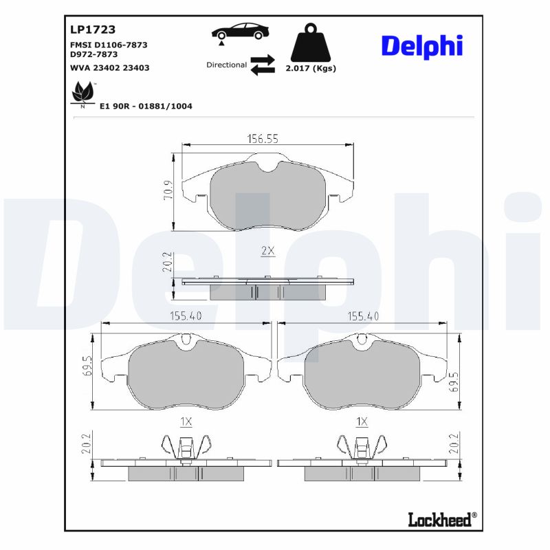 DELPHI Bremseklodser lp1723 for OPEL VAUXHALL SAAB FIAT CHEVROLET