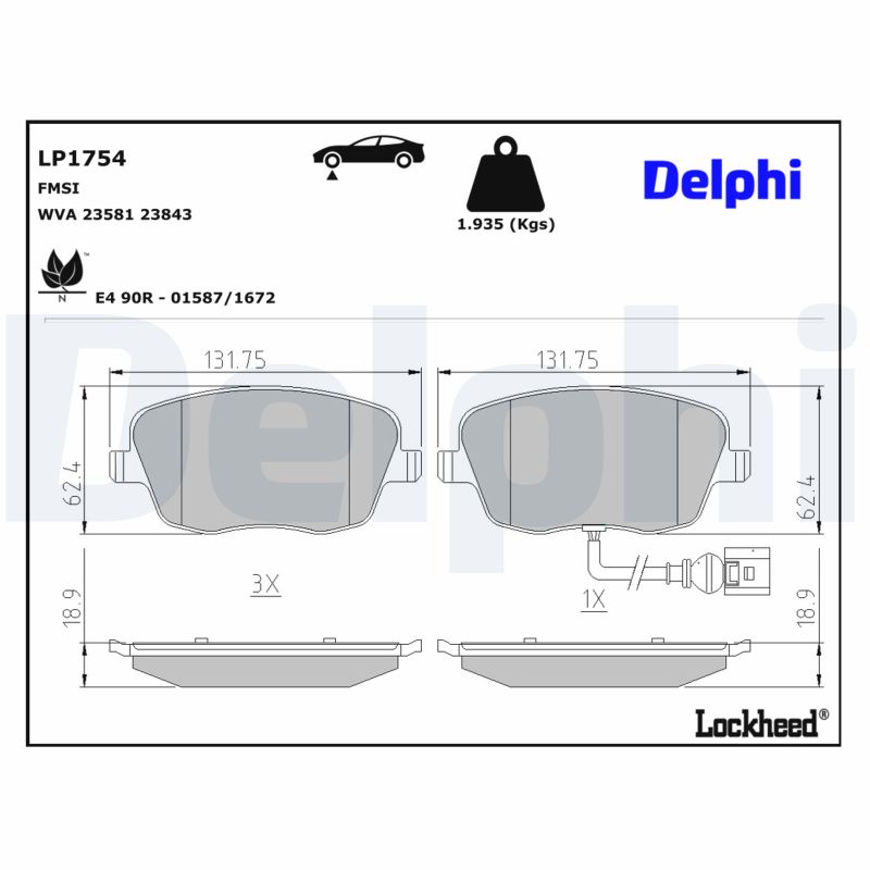 DELPHI Bremseklodser lp1754 for VW SEAT