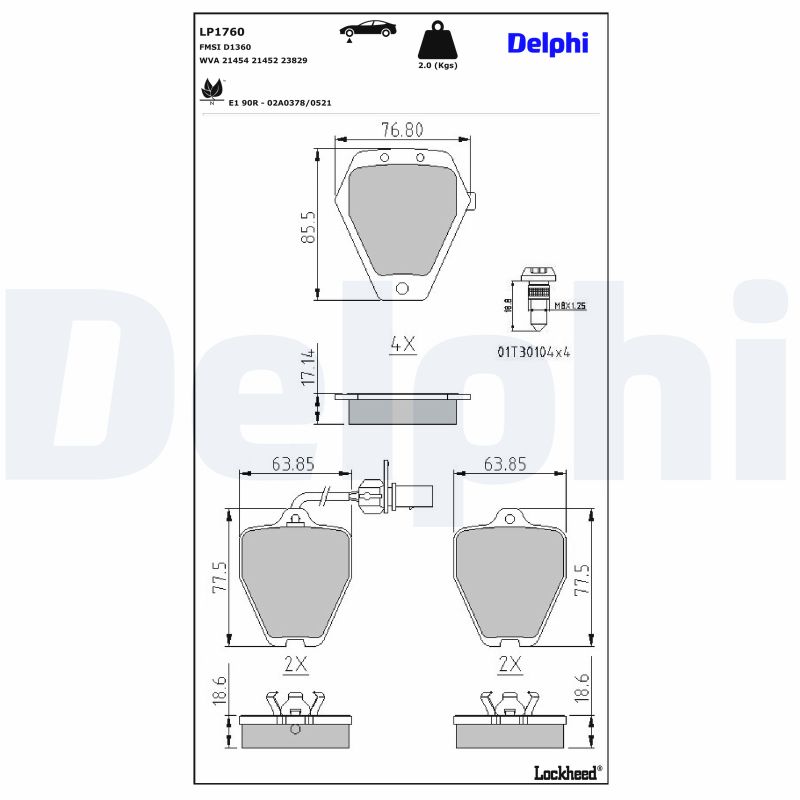 DELPHI Bremseklodser lp1760 for AUDI