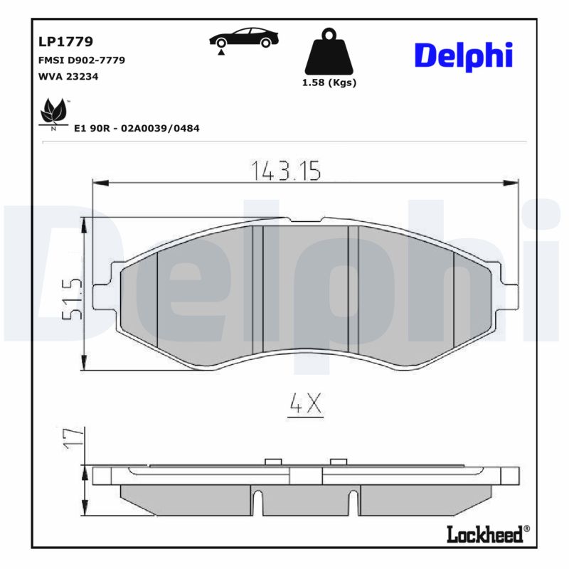 DELPHI Bremseklodser lp1779 for DAEWOO