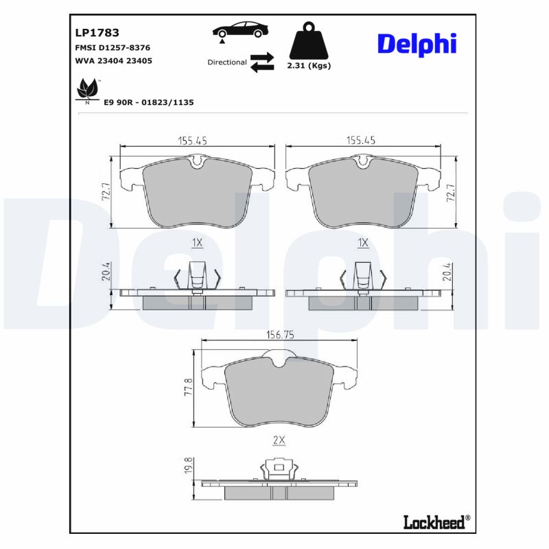 DELPHI Bremseklodser lp1783 for VAUXHALL OPEL SAAB