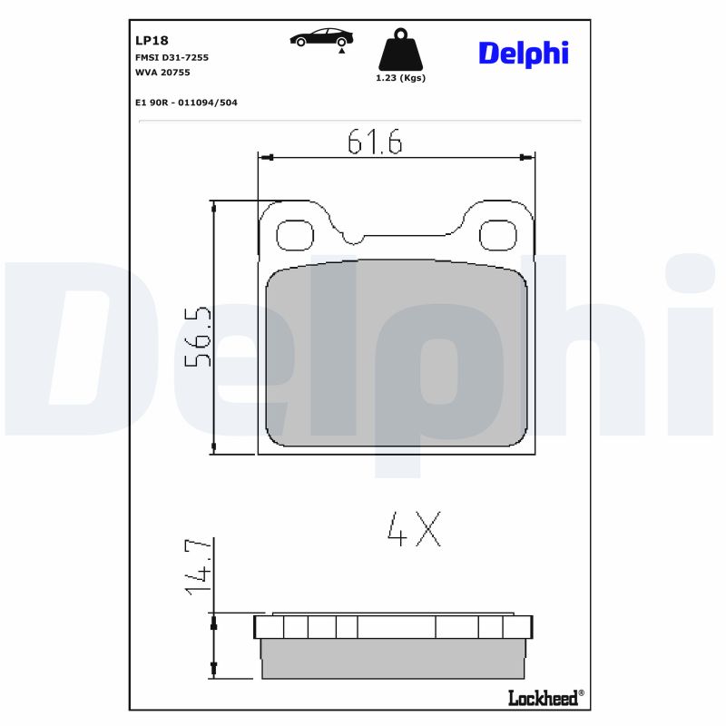 DELPHI Bremseklodser lp18 for VOLVO TALBOT FORD SAAB OPEL ALFA ROMEO FIAT VAUXHALL BMW MERCEDES-BENZ VW BEIJING BENZ (BBDC) ROVER
