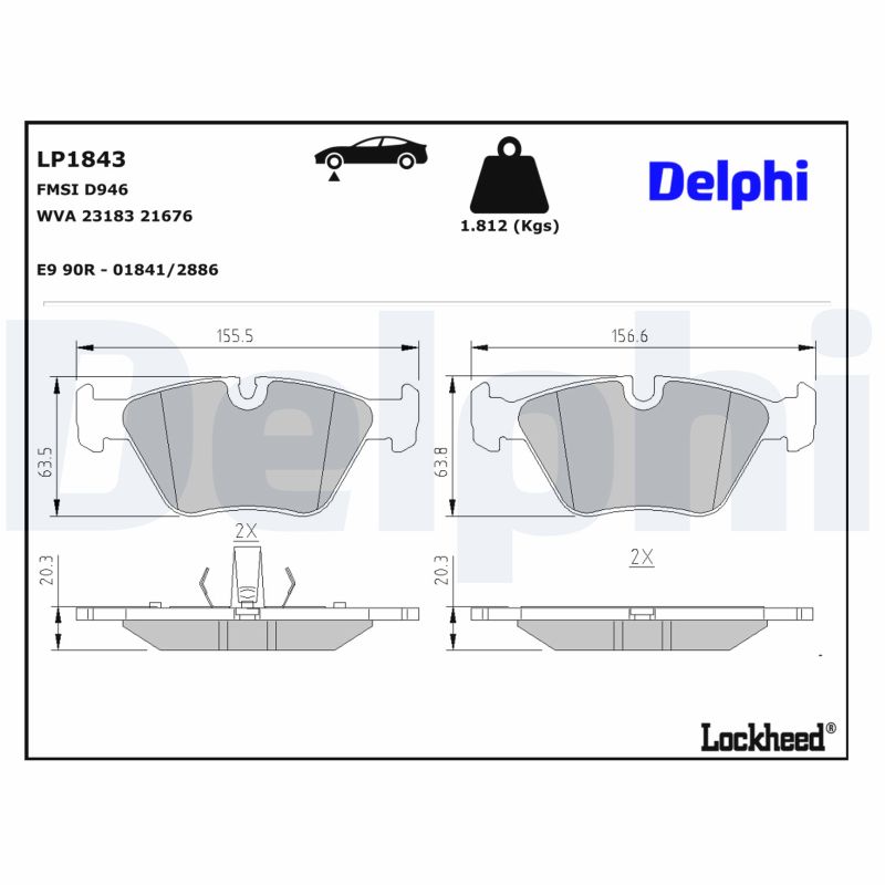DELPHI Bremseklodssæt, parkeringsbremse lp1843 for BMW ROVER