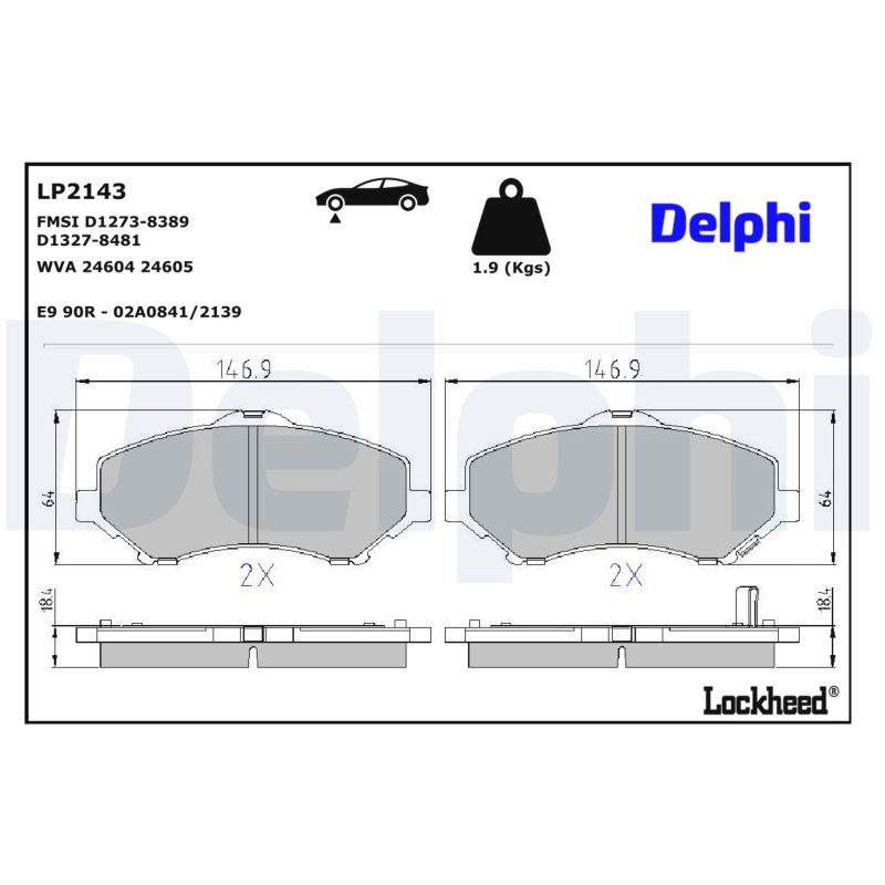 DELPHI Bremseklodser lp2143 for FIAT CHRYSLER DODGE JEEP VW