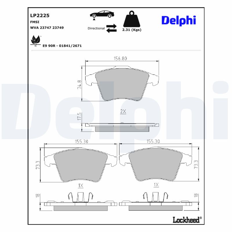 DELPHI Bremseklodser lp2225 for VW