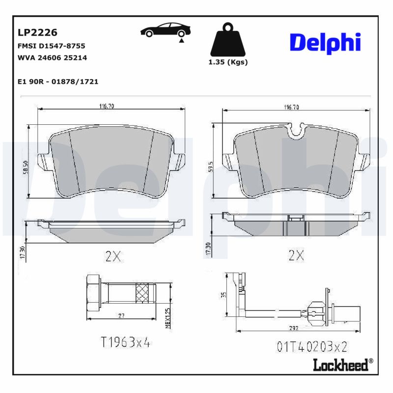DELPHI Bremseklodser lp2226 for AUDI VW