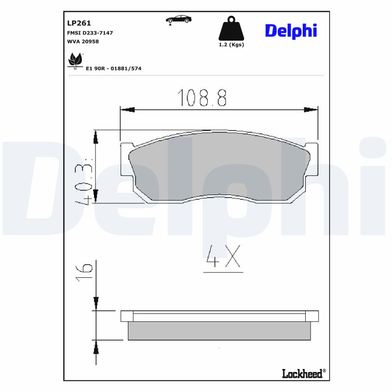 DELPHI Bremseklodser lp261 for SUBARU NISSAN