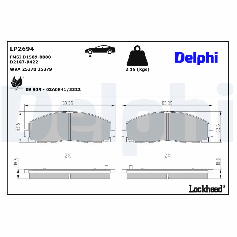 DELPHI Bremseklodser lp2694 for JEEP CHRYSLER DODGE FIAT LANCIA VW