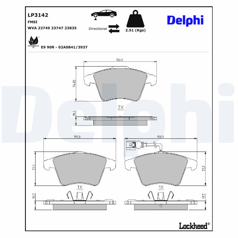 DELPHI Bremseklodser lp3142 for VW