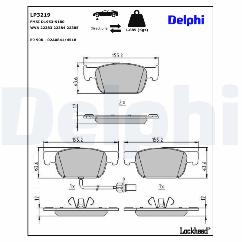 DELPHI Bremseklodser lp3219 for AUDI VW