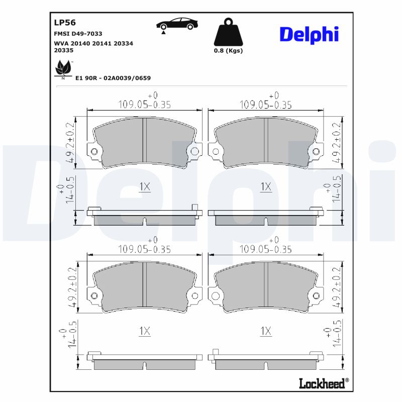 DELPHI Bremseklodser lp56 for PEUGEOT TALBOT RENAULT ALPINE ROVER DACIA