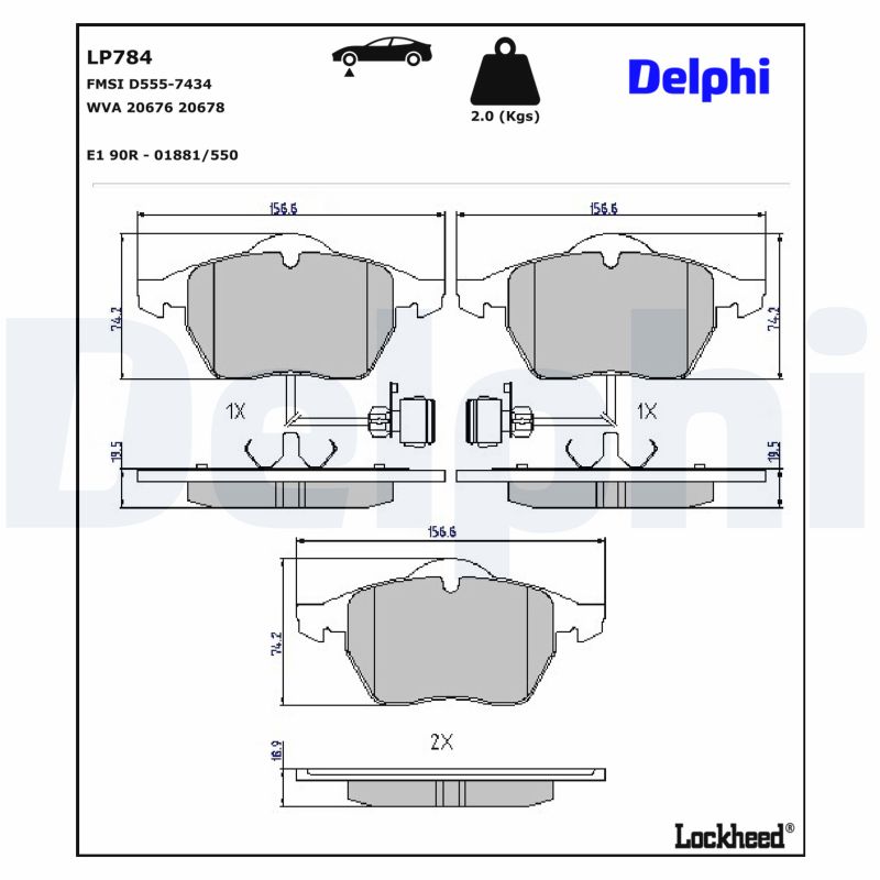 DELPHI Bremseklodser lp784 for FORD VW AUDI