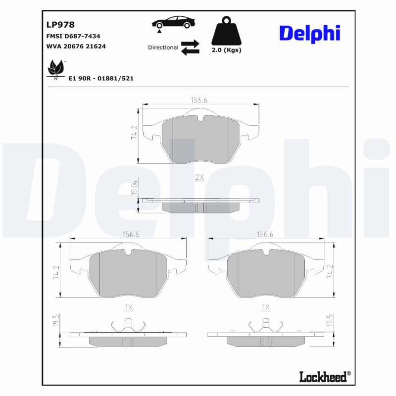 DELPHI Bremseklodser lp978 for FORD VW